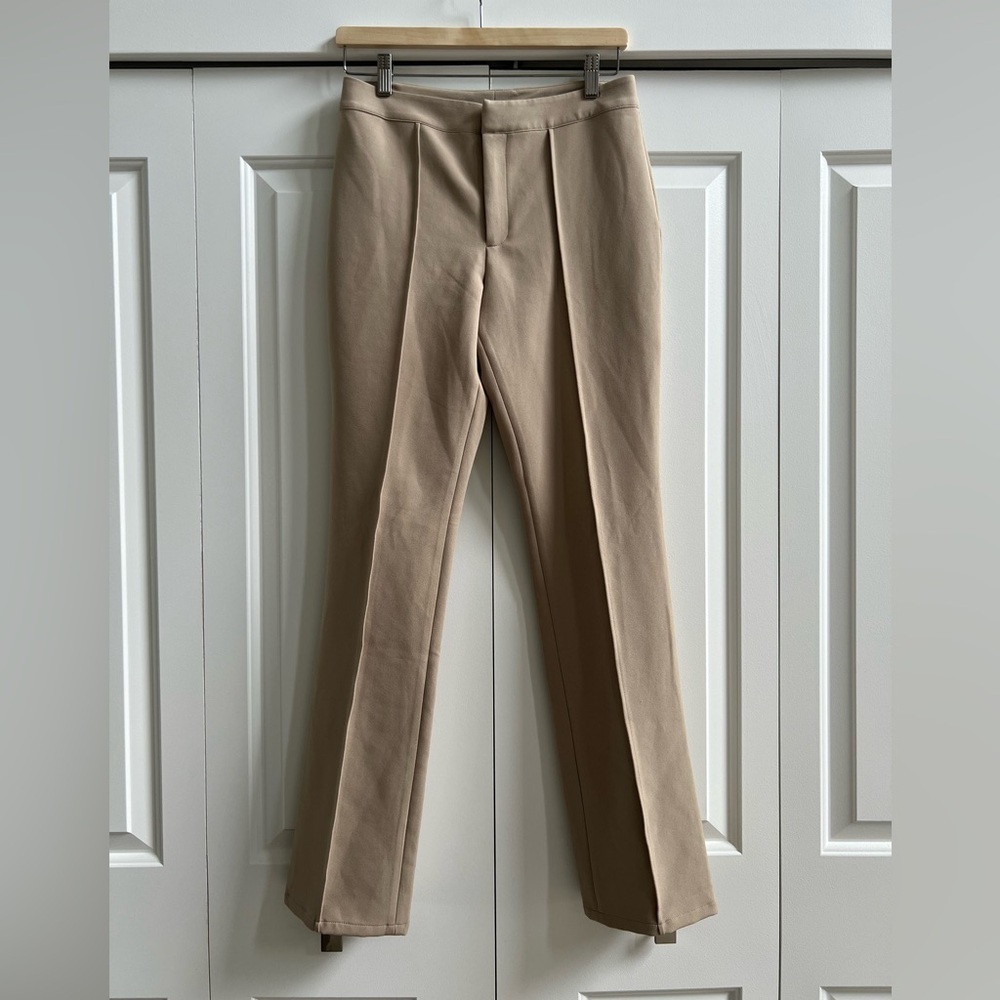 Open Edit Taupe Straight Leg Pants High Waist Minimalist , Stretch Ponte, Small